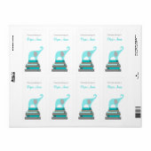 Turquoise & Grey Elephant op bord boekenboek Etiket (Full Sheet)