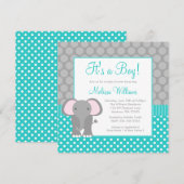 Turquoise Grey Elephant Polka Dot Boy Baby shower Kaart (Voorkant / Achterkant)