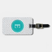 Turquoise & Grey Greek Key | Bagagelabel (Voorkant horizontaal)