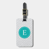 Turquoise & Grey Greek Key | Bagagelabel (Voorkant verticaal)