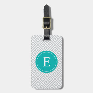 Turquoise & Grey Greek Key   Bagagelabel