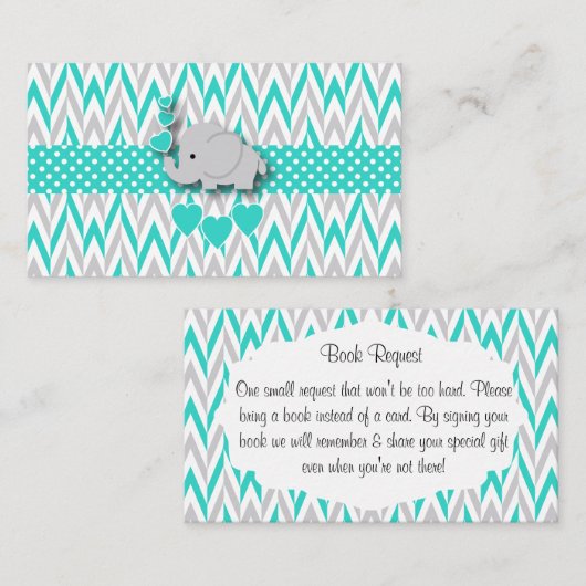 Turquoise & Grey Olifant Baby shower Boekaanvraag Informatiekaartje (Voorkant / Achterkant)
