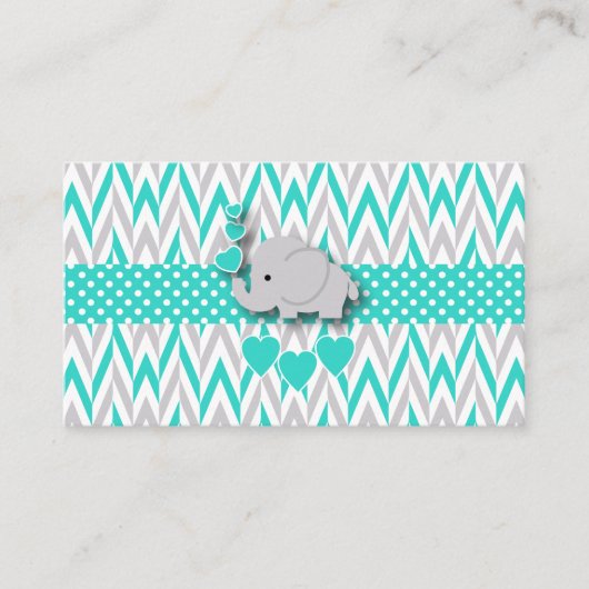 Turquoise & Grey Olifant Baby shower Boekaanvraag Informatiekaartje (Voorkant)