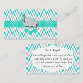 Turquoise & Grey Olifant Baby shower Boekaanvraag Informatiekaartje