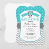 Turquoise Grey Polkadot Chevron Baby shower Uitnod Kaart (Voorkant / Achterkant)