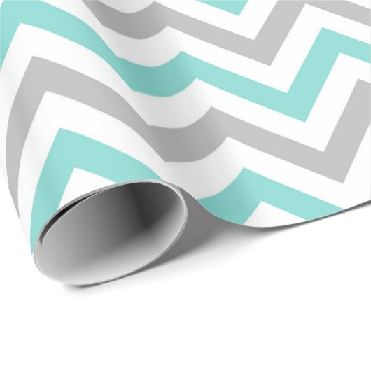 Turquoise, Grey, Wht Large Chevron ZigZag Pattern Cadeaupapier (Rol Hoek)