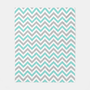 Turquoise, Grey, Wht Large Chevron ZigZag Pattern Fleece Deken