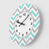 Turquoise, Grey, Wht Large Chevron ZigZag Pattern Grote Klok (Hoek)