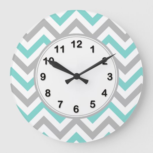 Turquoise, Grey, Wht Large Chevron ZigZag Pattern Grote Klok (Voorkant)