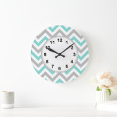 Turquoise, Grey, Wht Large Chevron ZigZag Pattern Grote Klok (Huis)