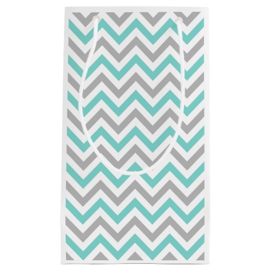 Turquoise, Grey, Wht Large Chevron ZigZag Pattern Klein Cadeauzakje (Voorkant)