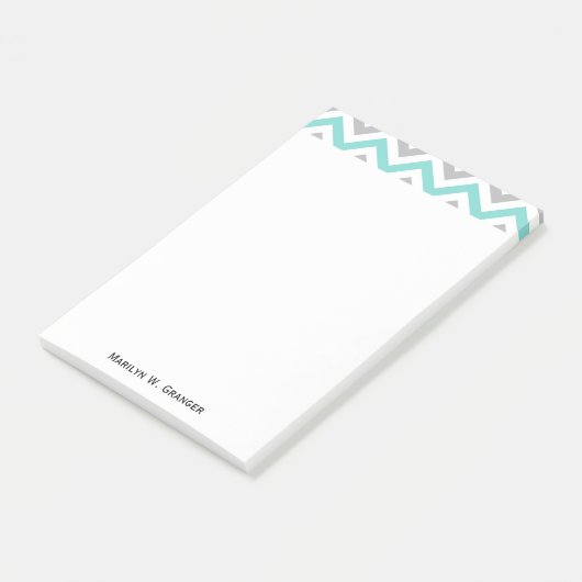 Turquoise, Grey, Wht Large Chevron ZigZag Pattern Post-it® Notes (Schuin)