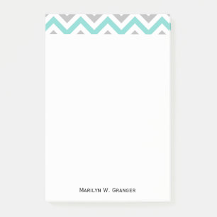 Turquoise, Grey, Wht Large Chevron ZigZag Pattern Post-it® Notes
