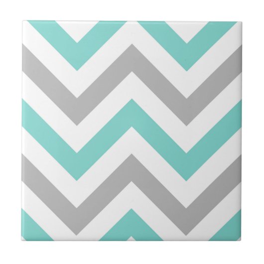 Turquoise, Grey, Wht Large Chevron ZigZag Pattern Tegeltje (Voorkant)