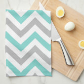 Turquoise, Grey, Wht Large Chevron ZigZag Pattern Theedoek (Quarter Fold)