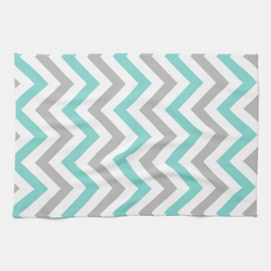 Turquoise, Grey, Wht Large Chevron ZigZag Pattern Theedoek (Horizontaal)