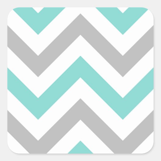 Turquoise, Grey, Wht Large Chevron ZigZag Pattern Vierkante Sticker (Voorkant)
