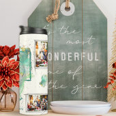 Turquoise & Grijs 5 Fotocollage Kerstboom Thermosbeker