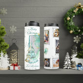 Turquoise & Grijs 5 Fotocollage Kerstboom Thermosbeker