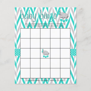 Turquoise & Grijs Baby Shower voor een Olifant - B Flyer