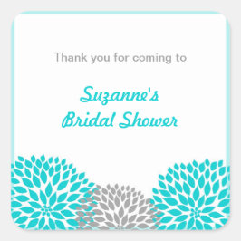 Turquoise Grijs Dahlia Bridal Baby shower gunst ta Vierkante Sticker