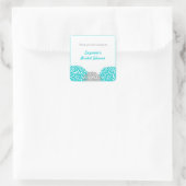 Turquoise Grijs Dahlia Bridal Baby shower gunst ta Vierkante Sticker (Tas)