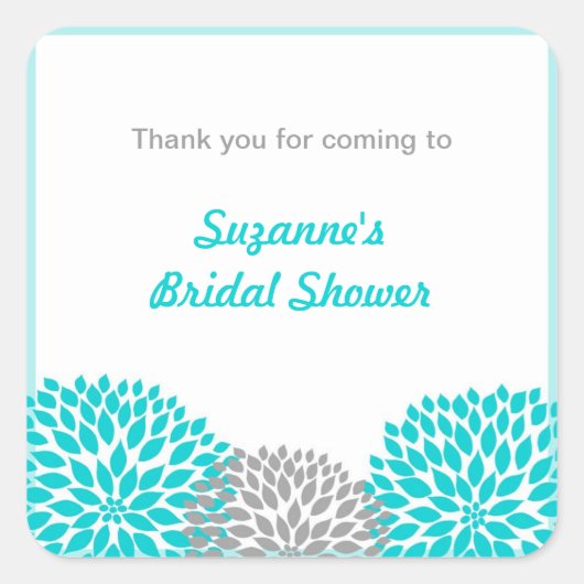 Turquoise Grijs Dahlia Bridal Baby shower gunst ta Vierkante Sticker (Voorkant)