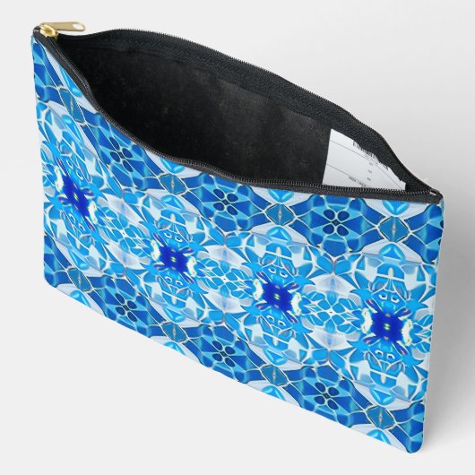 Turquoise, grijs en kobaltblauw Tegel Patroon Etui (Open)