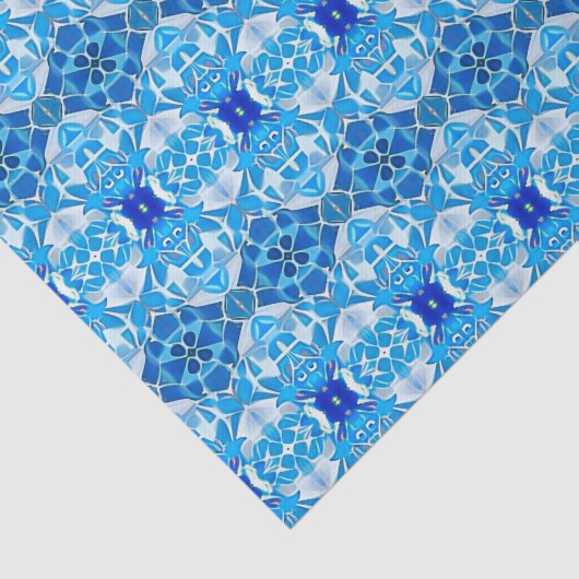 Turquoise, grijs en kobaltblauw Tegel Patroon Tissuepapier (Detail)