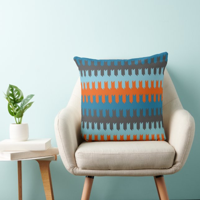 Turquoise, Grijs en sinaasappel Kussen (Stoel)