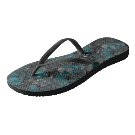 Turquoise grijs en wit abstract teenslippers (Schuin)