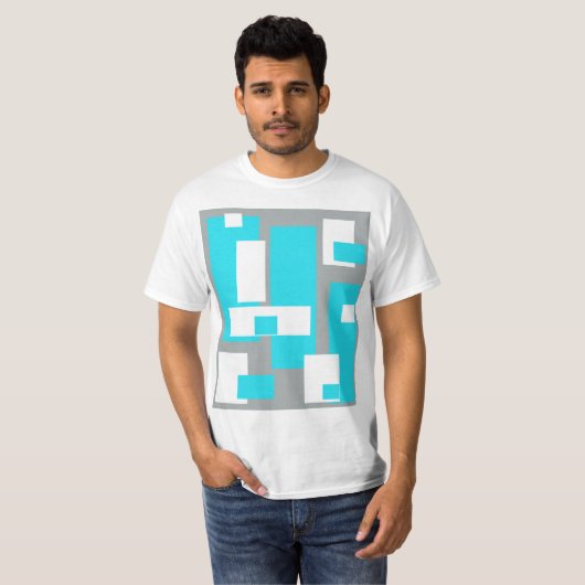 Turquoise, grijs en wit blokken T-shirt (Voorkant volledig)