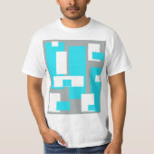 Turquoise, grijs en wit blokken T-shirt (Voorkant)