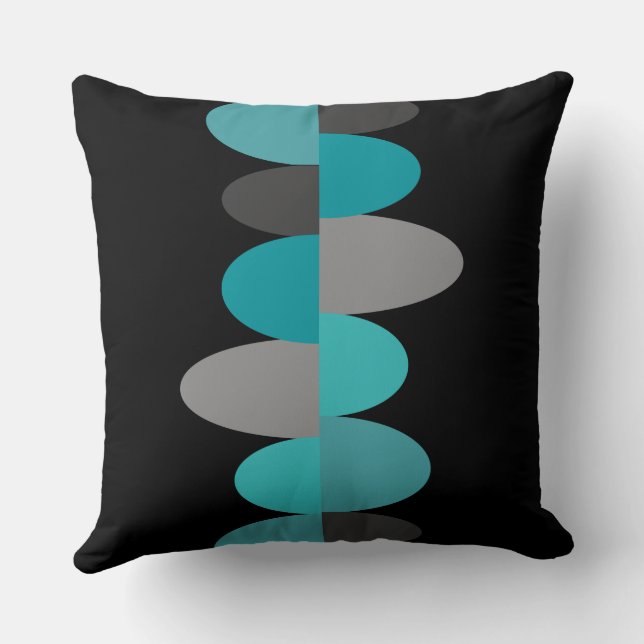 Turquoise, grijs en zwart kussen (Achterkant)