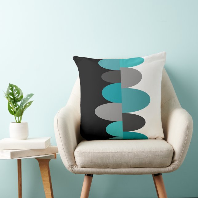 Turquoise, grijs en zwart kussen (Stoel)