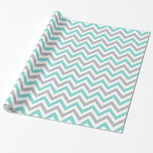 Turquoise, Grijs, Wit Groot Chevron ZigZag Patroon Cadeaupapier