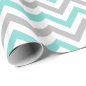 Turquoise, Grijs, Wit Groot Chevron ZigZag Patroon Cadeaupapier (Rol Hoek)