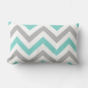 Turquoise, Grijs, Wit Groot Chevron ZigZag Patroon Kussen