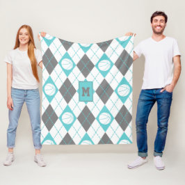 turquoise grijs witte basketbal met de naam argyle fleece deken