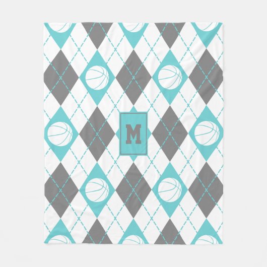 turquoise grijs witte basketbal met de naam argyle fleece deken (Voorkant)