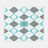 turquoise grijs witte basketbal met de naam argyle fleece deken (Voorkant (Horizontaal))