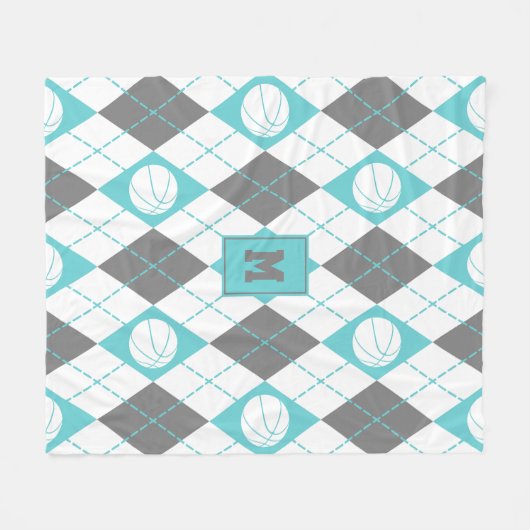 turquoise grijs witte basketbal met de naam argyle fleece deken (Voorkant (Horizontaal))