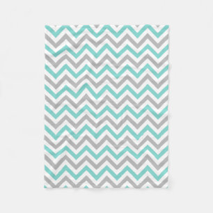 Turquoise, Grijs, Witte Grote Chevron ZigZag Patro Fleece Deken