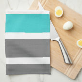 Turquoise grijs witte Waterverf strepen Theedoek (Quarter Fold)