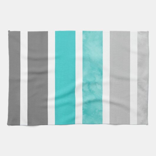 Turquoise grijs witte Waterverf strepen Theedoek (Horizontaal)