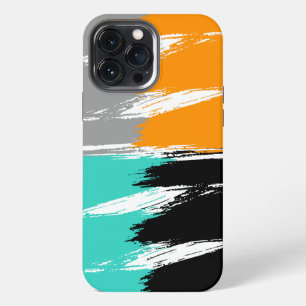 Turquoise Grijs Zwart Oranje Kwaststreek Verf iPhone 13 Pro Max Hoesje