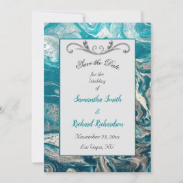 Turquoise Grijze Abstracte Bewaar de Datum Save The Date