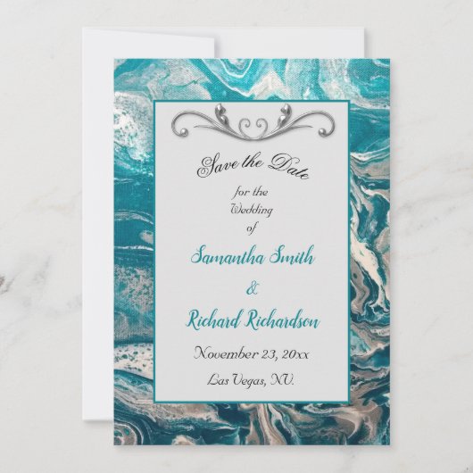 Turquoise Grijze Abstracte Bewaar de Datum Save The Date (Voorkant)