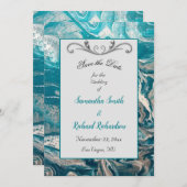Turquoise Grijze Abstracte Bewaar de Datum Save The Date (Voorkant / Achterkant)