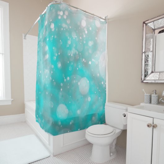 Turquoise grijze bellen douchegordijn (In situ)